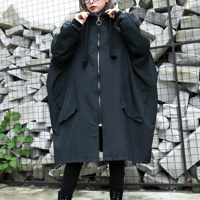 2019 black Winter coat trendy plus size hooded baggy zippered Coats women pockets coats dylinoshop