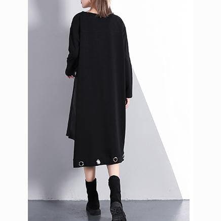 2019 black cotton blended oversize traveling dress two pieces asymmetric New O neck midi dress dylinoshop