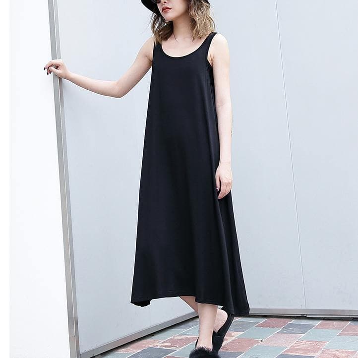 2019 black long cotton dress trendy plus size sleeveless caftans Elegant wild dress dylinoshop