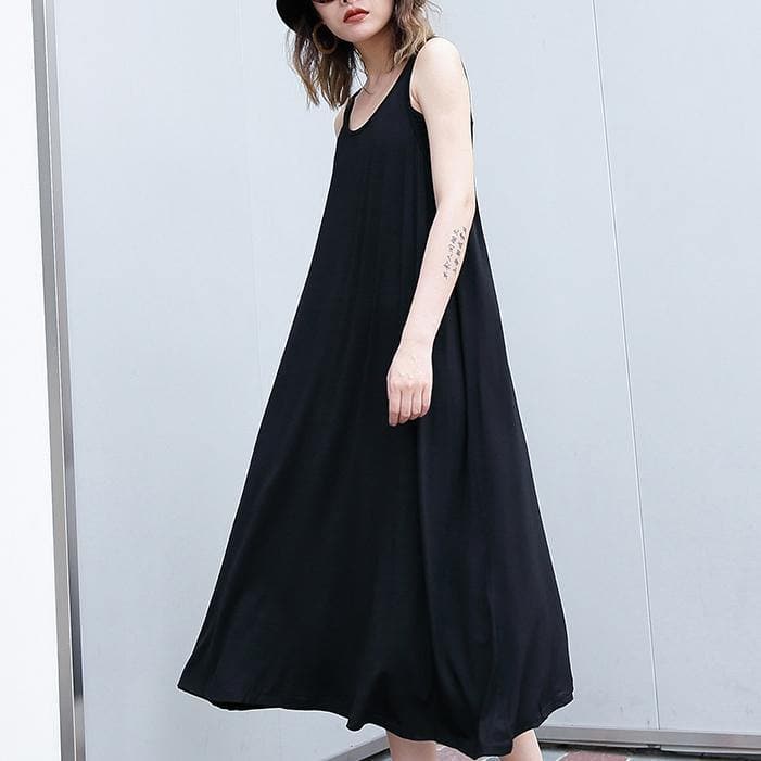 2019 black long cotton dress trendy plus size sleeveless caftans Elegant wild dress dylinoshop