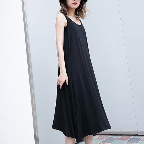 2019 black long cotton dress trendy plus size sleeveless caftans Elegant wild dress dylinoshop