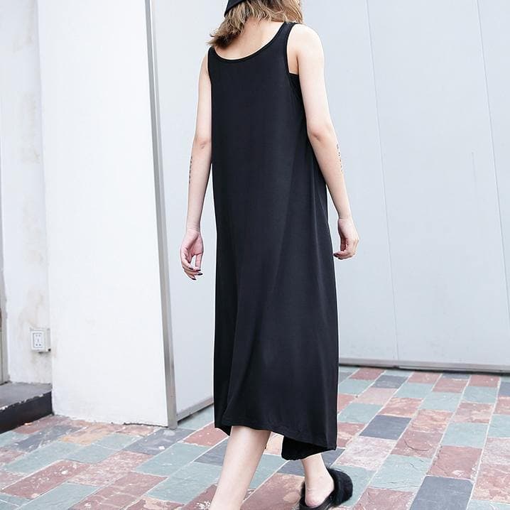 2019 black long cotton dress trendy plus size sleeveless caftans Elegant wild dress dylinoshop