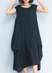 2021 black natural cotton polyester dress oversize sleeveless traveling dress Elegant kaftans dylinoshop