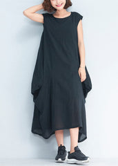 2021 black natural cotton polyester dress oversize sleeveless traveling dress Elegant kaftans dylinoshop