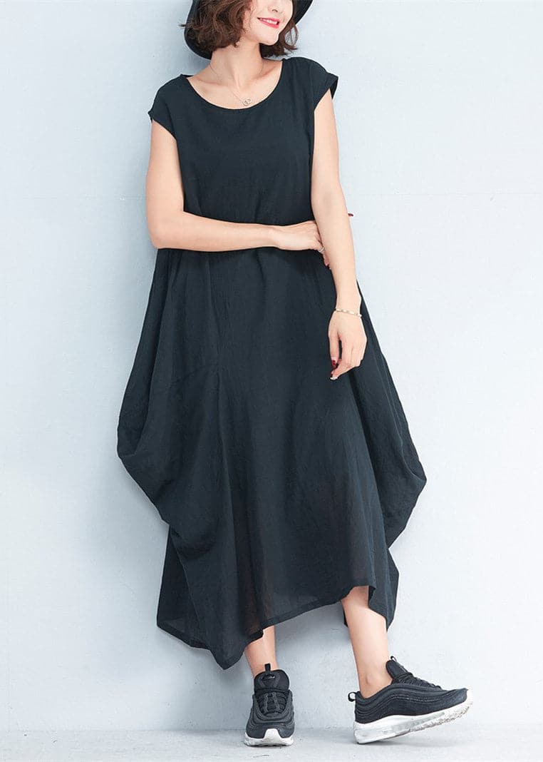 2021 black natural cotton polyester dress oversize sleeveless traveling dress Elegant kaftans dylinoshop