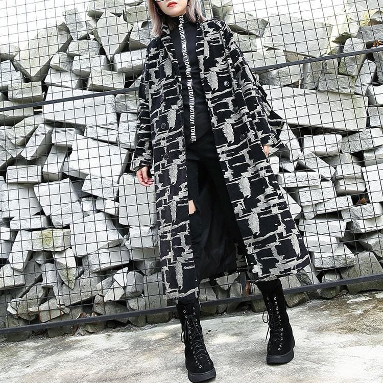 2019 black print Coat plus size lapel patchwork Coat Fine asymmetrical design coat dylinoshop