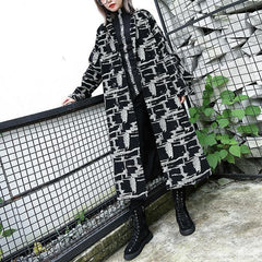 2019 black print Coat plus size lapel patchwork Coat Fine asymmetrical design coat dylinoshop