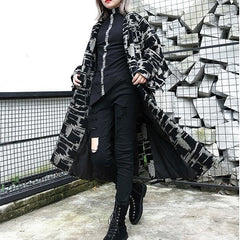 2019 black print Coat plus size lapel patchwork Coat Fine asymmetrical design coat dylinoshop