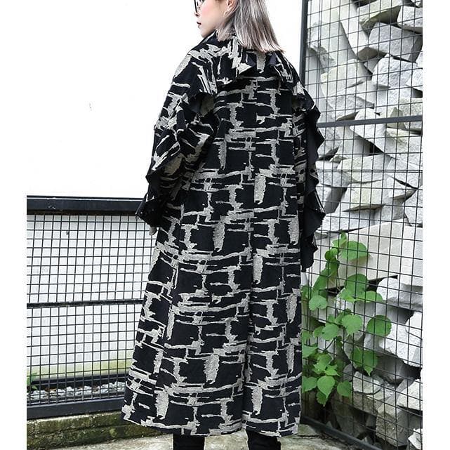 2019 black print Coat plus size lapel patchwork Coat Fine asymmetrical design coat dylinoshop