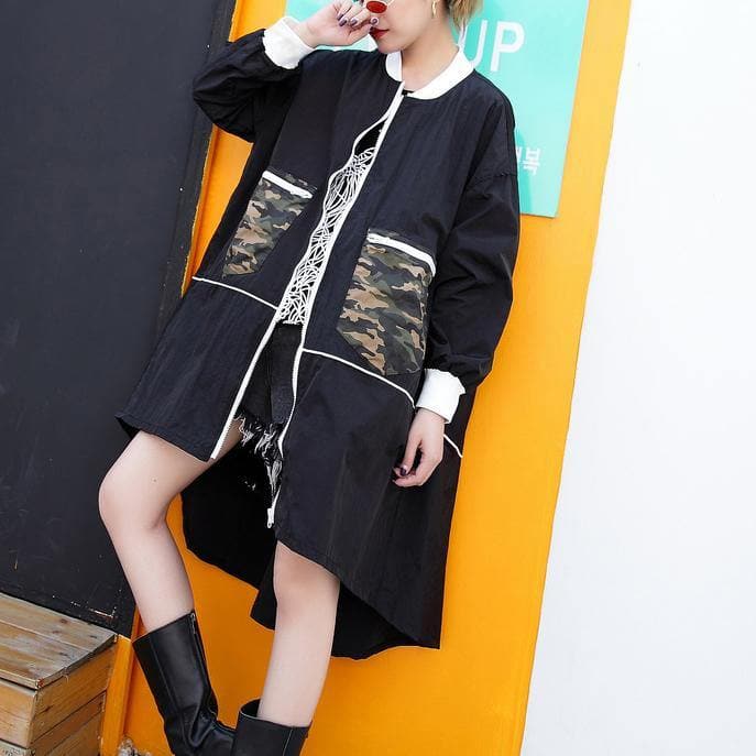 2019 black thin coat casual low high cardigans boutique big pockets jackets dylinoshop