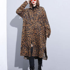 2019 chocolate Leopard coat plus size clothing dress side open casual Turn-down Collar Button coat dylinoshop