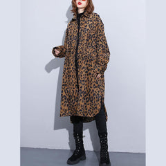 2019 chocolate Leopard coat plus size clothing dress side open casual Turn-down Collar Button coat dylinoshop