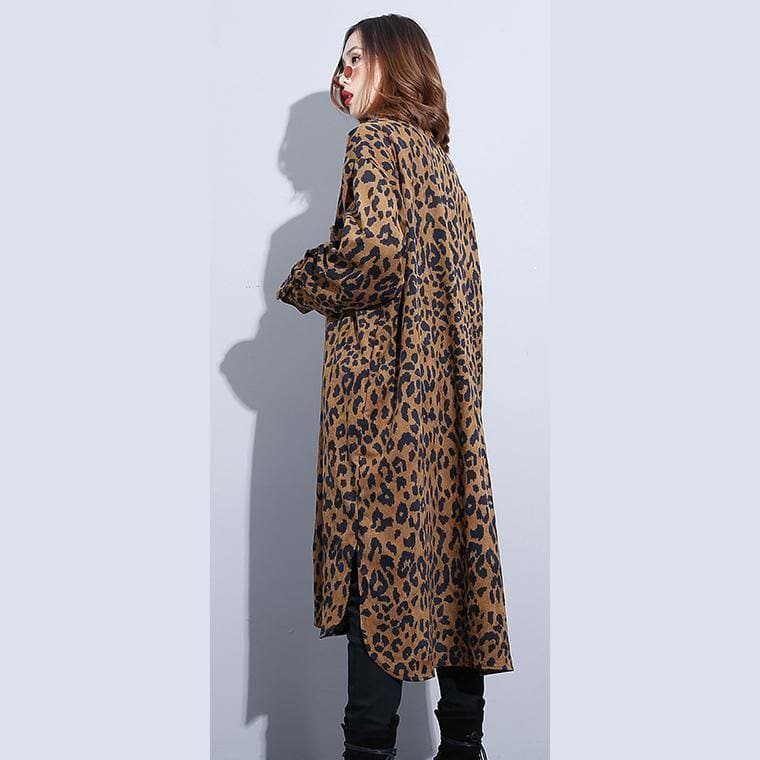 2019 chocolate Leopard coat plus size clothing dress side open casual Turn-down Collar Button coat dylinoshop