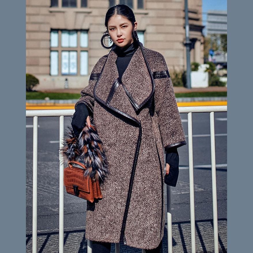 2019 chocolate Wool Coat plus size long coat Fashion Batwing Sleeve maxi coat dylinoshop