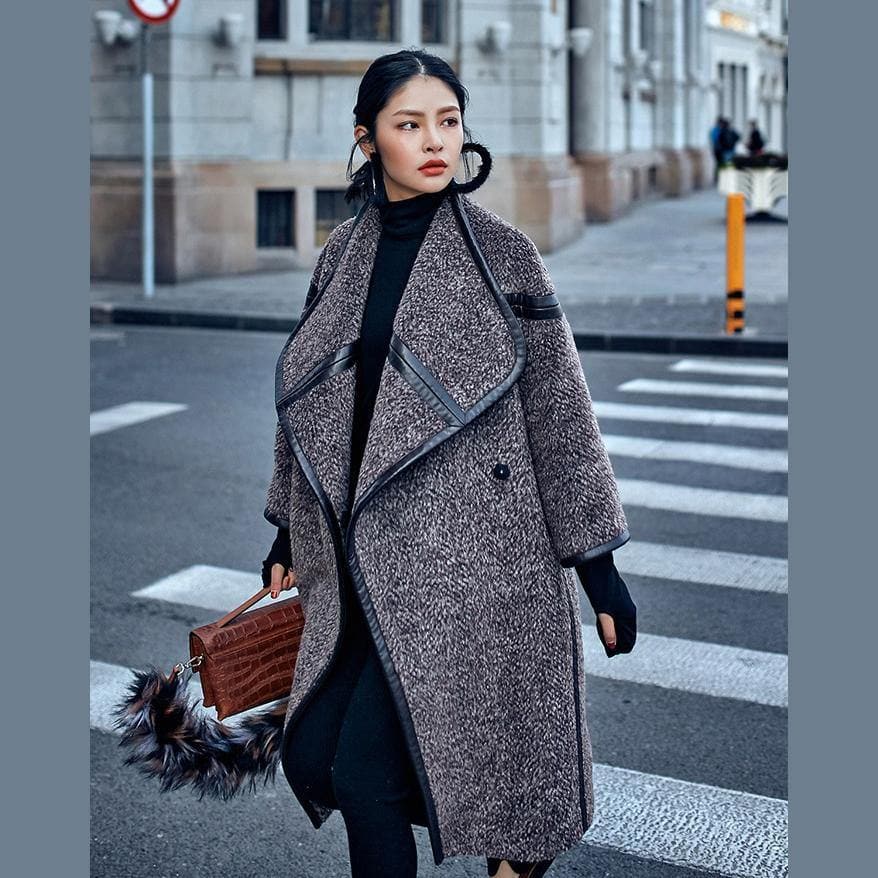 2019 chocolate Wool Coat plus size long coat Fashion Batwing Sleeve maxi coat dylinoshop