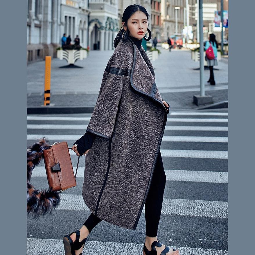 2019 chocolate Wool Coat plus size long coat Fashion Batwing Sleeve maxi coat dylinoshop