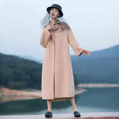 2018 nude pink wool coat plus size tie waist Winter coat lapel collar jacket dylinoshop