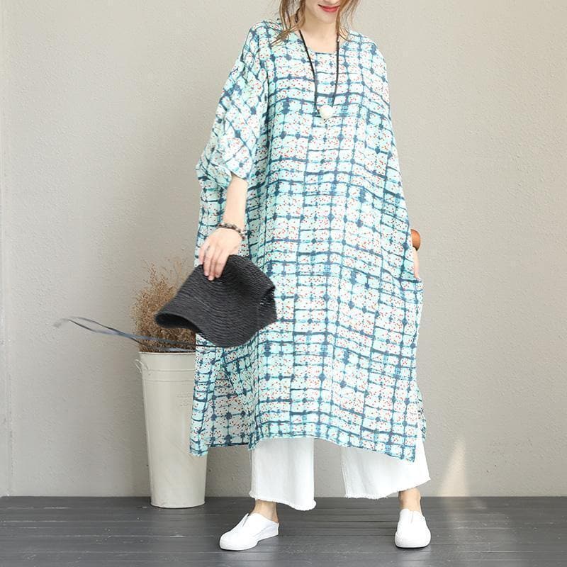 2018 prints linen caftans trendy plus size side open traveling dress boutique batwing sleeve linen caftans dylinoshop