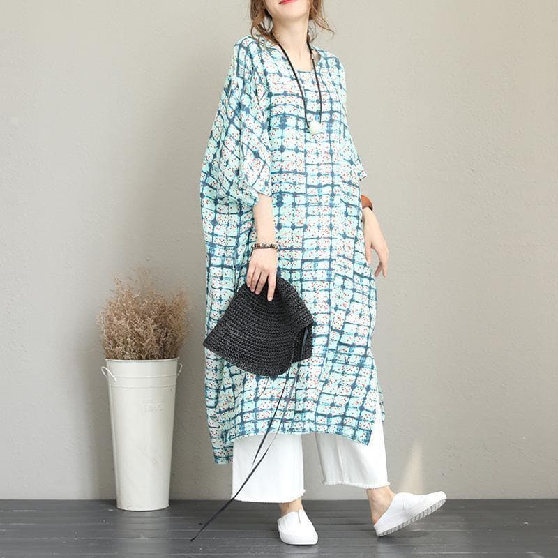 2018 prints linen caftans trendy plus size side open traveling dress boutique batwing sleeve linen caftans dylinoshop