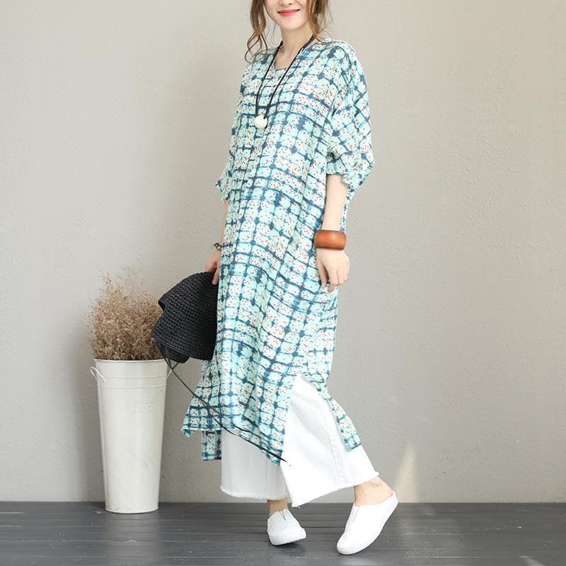 2018 prints linen caftans trendy plus size side open traveling dress boutique batwing sleeve linen caftans dylinoshop