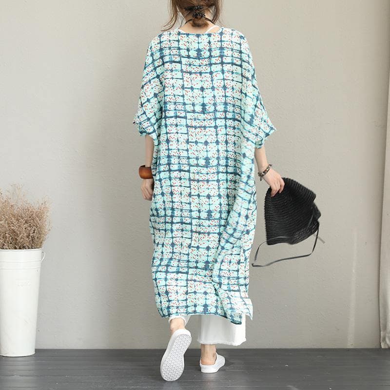 2018 prints linen caftans trendy plus size side open traveling dress boutique batwing sleeve linen caftans dylinoshop