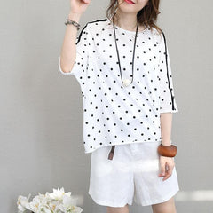 2018 white cotton tops plus size shirts Fine batwing sleeve dotted cotton tops dylinoshop