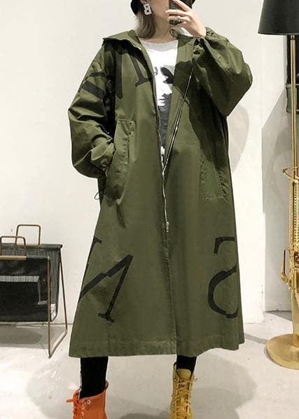 2019 army green coat plus size long fall coat hooded pockets zippered outwear dylinoshop