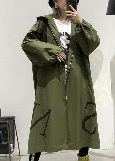 2019 army green coat plus size long fall coat hooded pockets zippered outwear dylinoshop