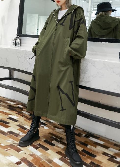 2019 army green coat plus size long fall coat hooded pockets zippered outwear dylinoshop