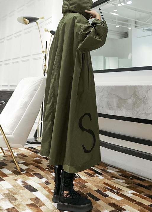 2019 army green coat plus size long fall coat hooded pockets zippered outwear dylinoshop