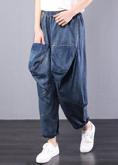 2019 autumn old casual pants big pockets denim blue harem pants dylinoshop