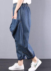 2019 autumn old casual pants big pockets denim blue harem pants dylinoshop