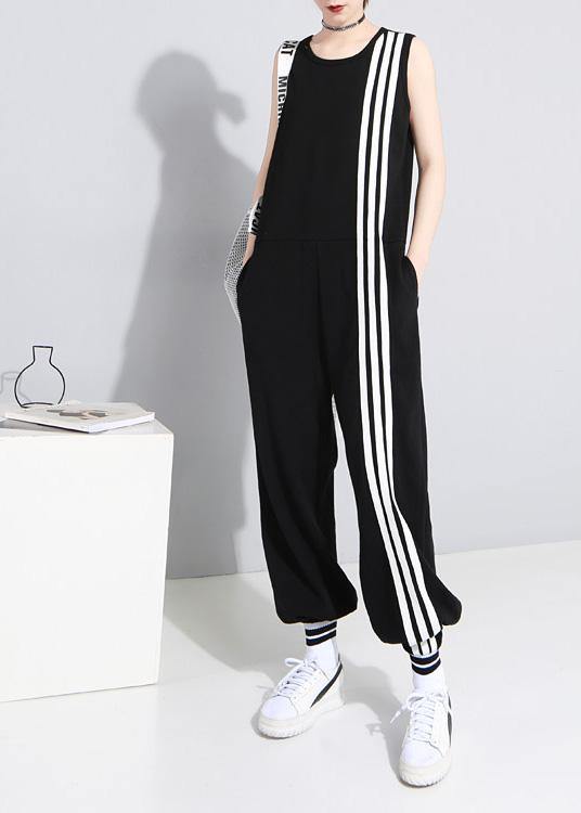 2019 black fashion cotton linen sleeveless tops casual jumpsuit pants dylinoshop