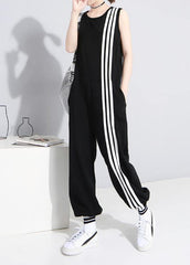 2019 black fashion cotton linen sleeveless tops casual jumpsuit pants dylinoshop