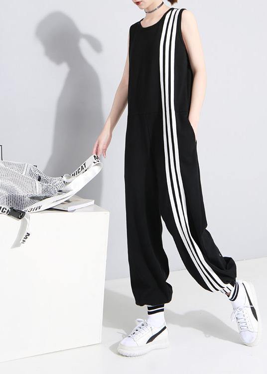 2019 black fashion cotton linen sleeveless tops casual jumpsuit pants dylinoshop