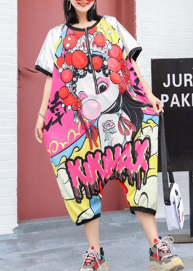 2019 cartoon printed loose one-piece pants Harlan wide leg jumpsuit pants dylinoshop