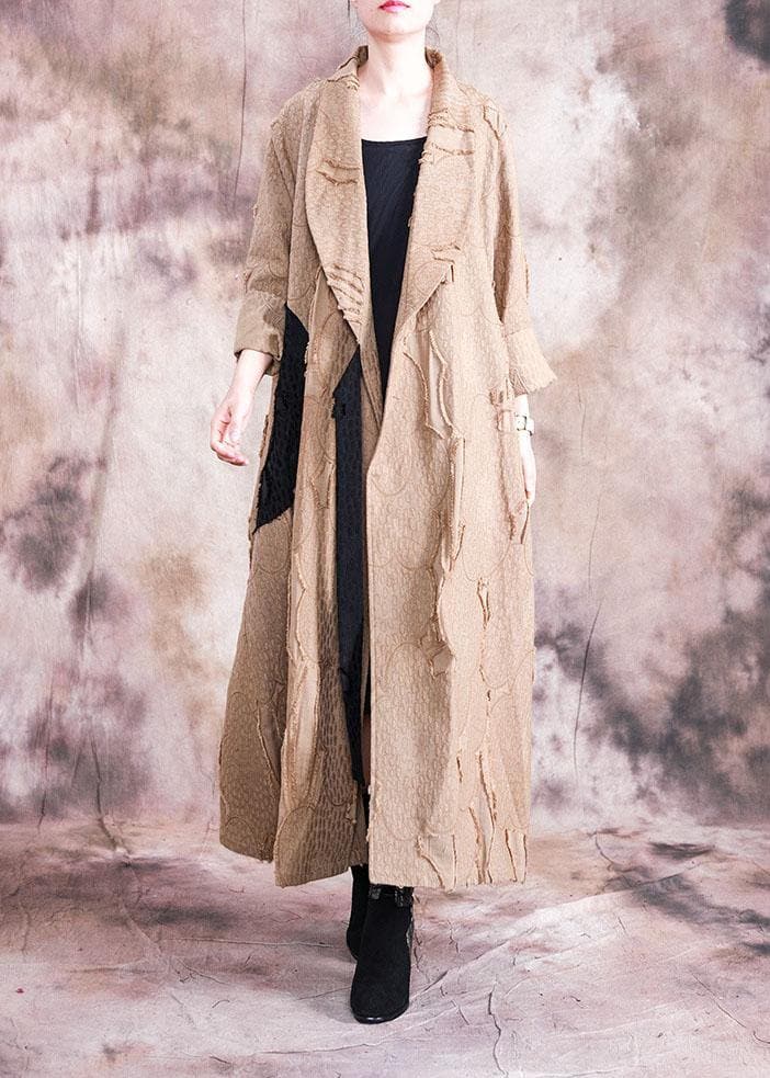 2019 khaki Coat Women plus size clothing fall turn-down collar tie waist Coats dylinoshop