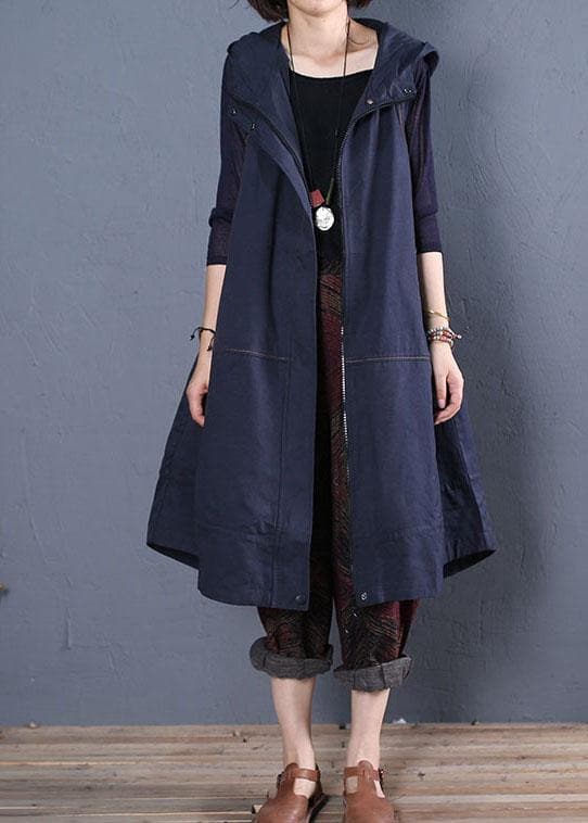 2019 oversize long coat fall blue hooded sleeveless jackets dylinoshop