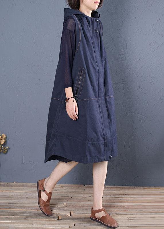 2019 oversize long coat fall blue hooded sleeveless jackets dylinoshop