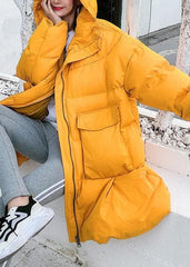 2019 oversized down jacket big pockets winter outwear yellow hooded womens coats dylinoshop