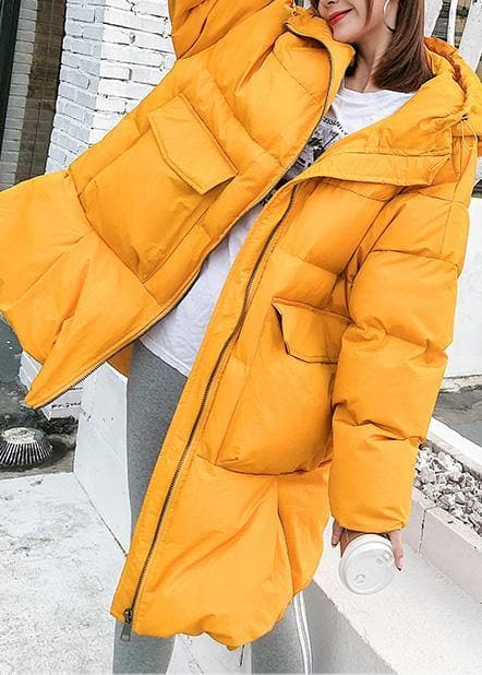 2019 oversized down jacket big pockets winter outwear yellow hooded womens coats dylinoshop