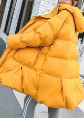 2019 oversized down jacket big pockets winter outwear yellow hooded womens coats dylinoshop