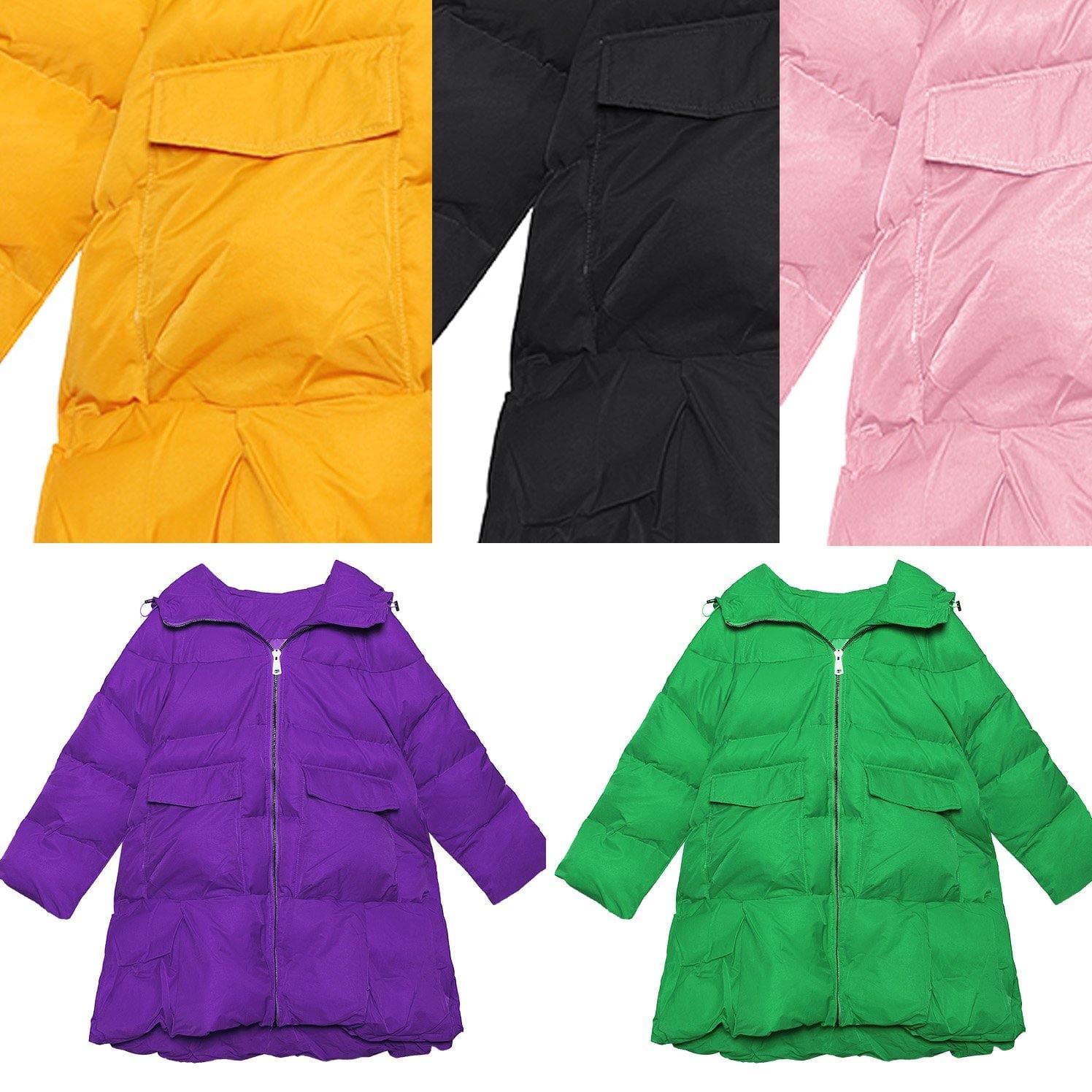 2019 oversized down jacket big pockets winter outwear yellow hooded womens coats dylinoshop