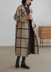 2019 plaid wool coat plus size Notched pockets long woolen outwear dylinoshop