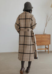 2019 plaid wool coat plus size Notched pockets long woolen outwear dylinoshop