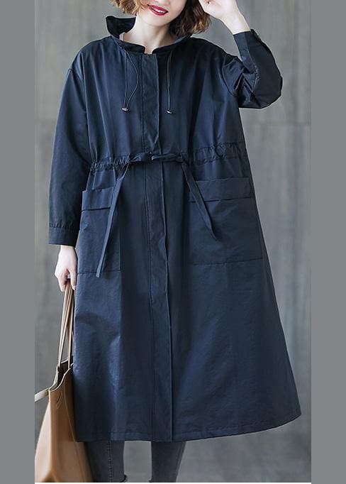 2019 Plus Size Fall Navy Ruffled Drawstring Zippered Coats dylinoshop