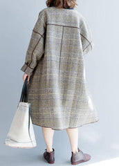 2019 plus size long coat fall women coats plaido neck pocketswoolen coats dylinoshop