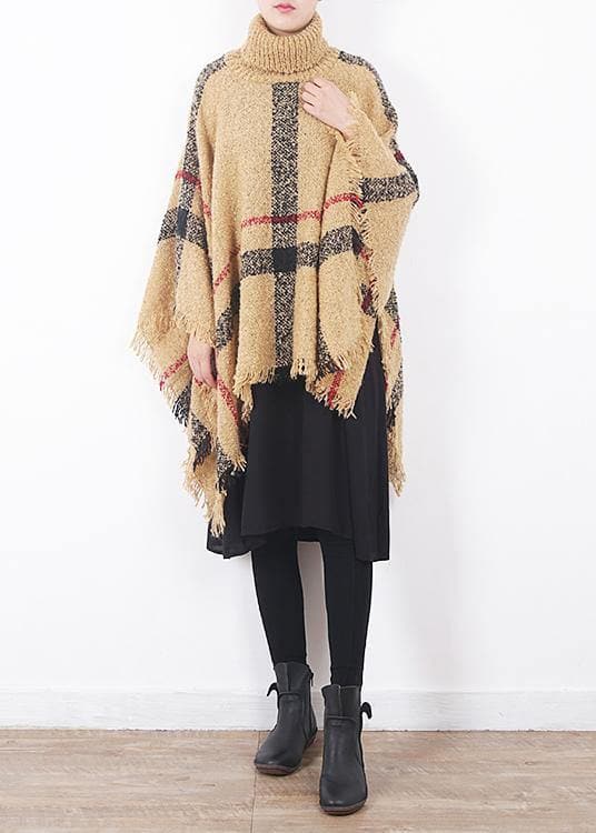 2019 yellow original cloak shawl plaid high neck oversize sweater dylinoshop