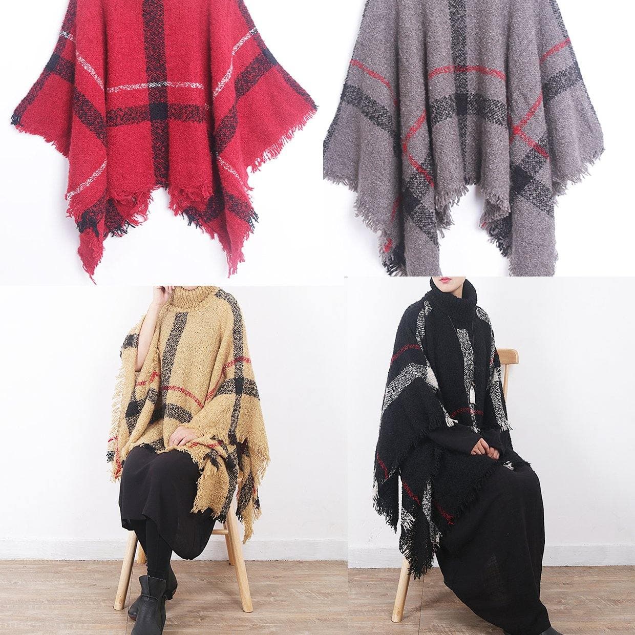 2019 yellow original cloak shawl plaid high neck oversize sweater dylinoshop