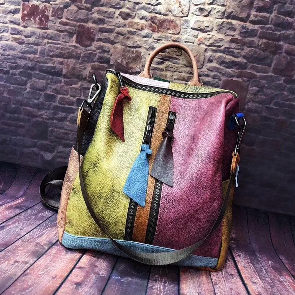 2021 Fashion Retro Handbag Backpack Genuine Leather Female Bag dylinoshop